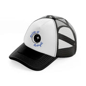 meet me at midnight blue black and white trucker hat