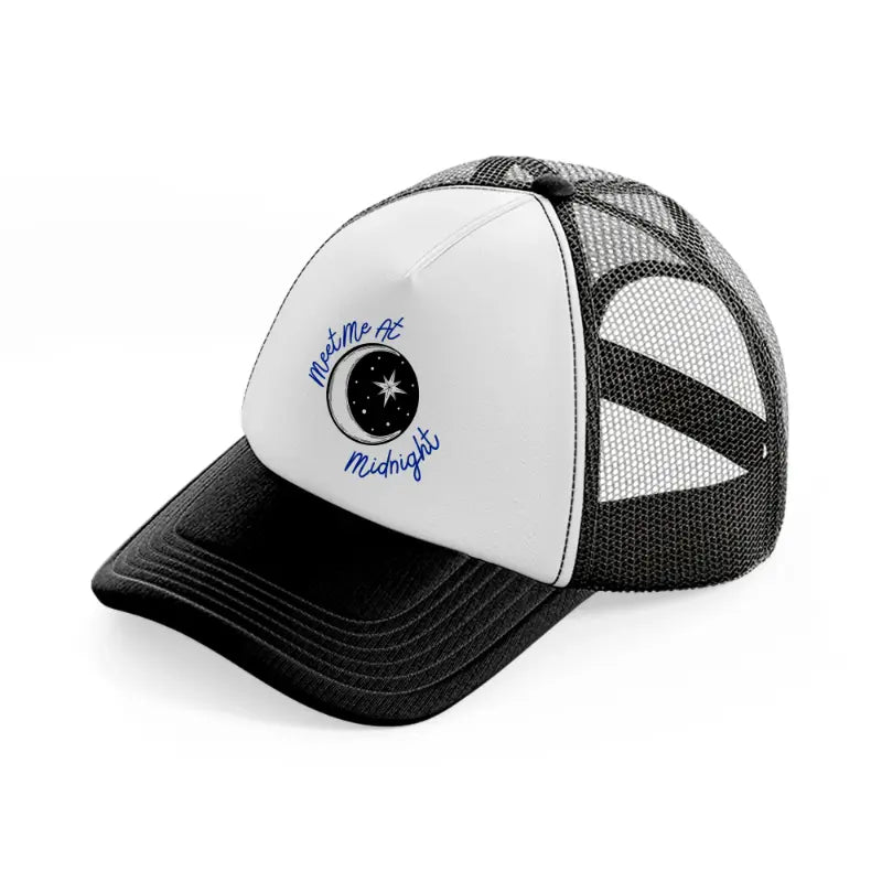 meet me at midnight blue black and white trucker hat