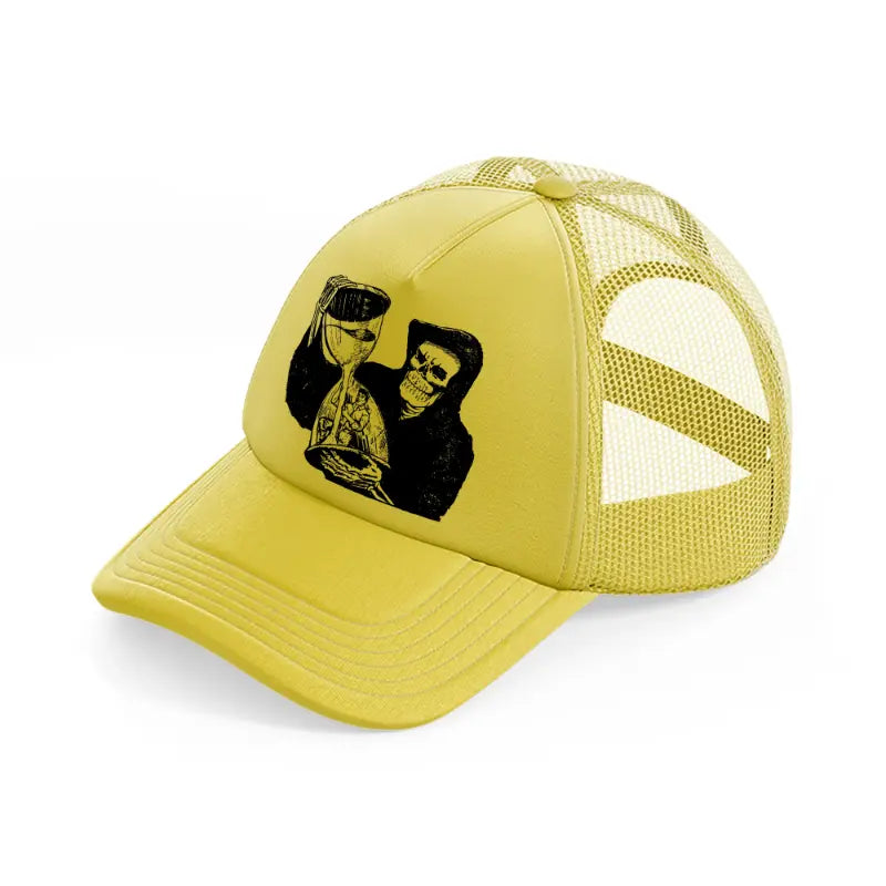 skull & hourglass gold trucker hat