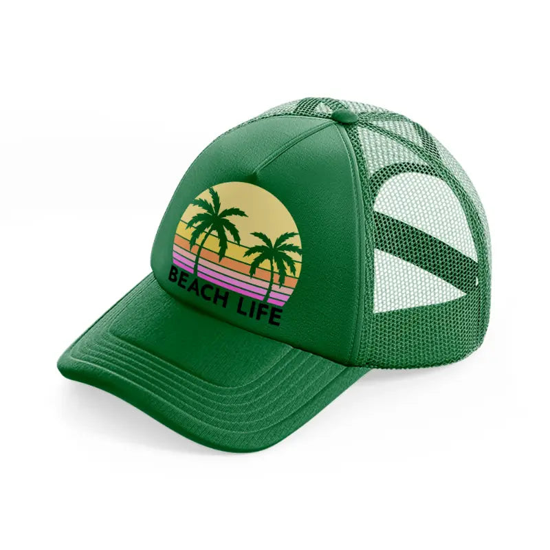 beach life retro sun green trucker hat