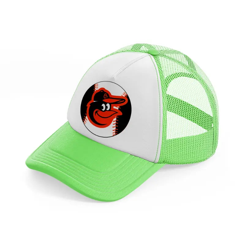 baltimore orioles baseball ball lime green trucker hat