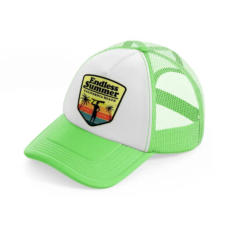 endless summer california beach surf club lime green trucker hat