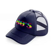 80s text navy blue trucker hat