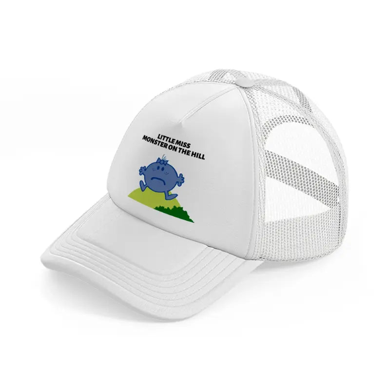 little miss monster on the hill white trucker hat