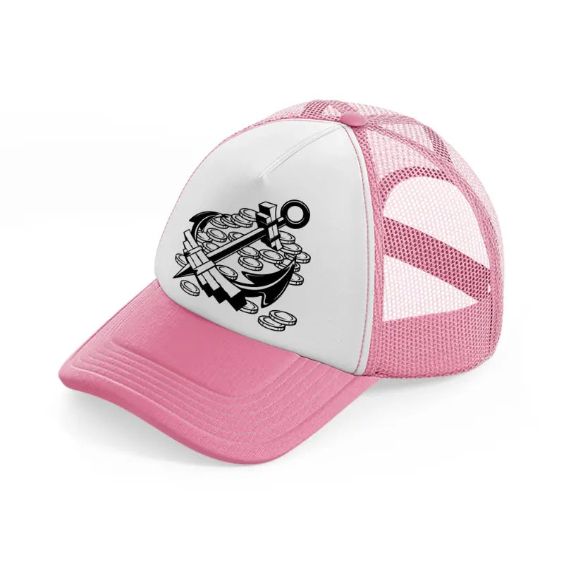 anchor coins pink and white trucker hat
