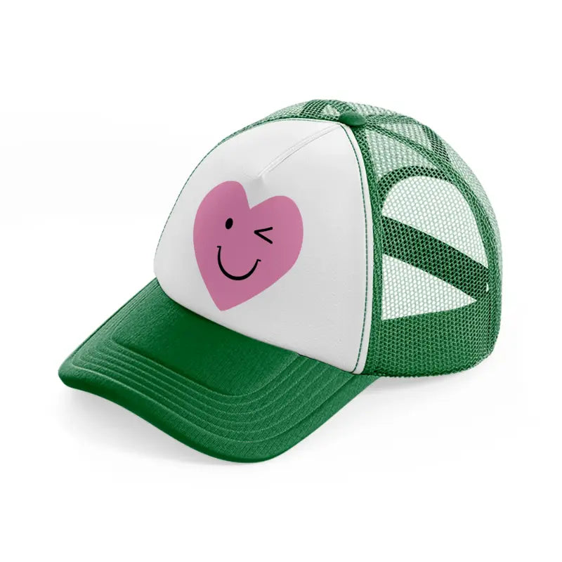 heart winks green and white trucker hat