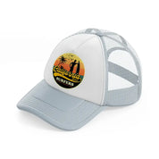 california beach surfers summer adventure grey trucker hat
