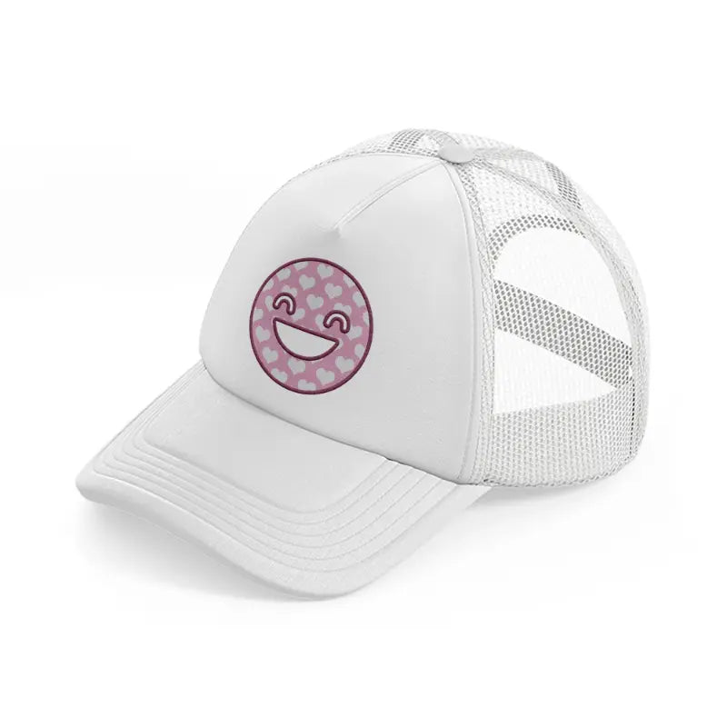 laughter face white trucker hat