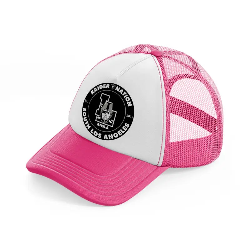 oakland raiders retro badge neon pink trucker hat