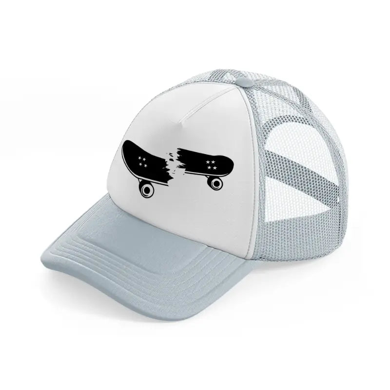 broken skateboard grey trucker hat