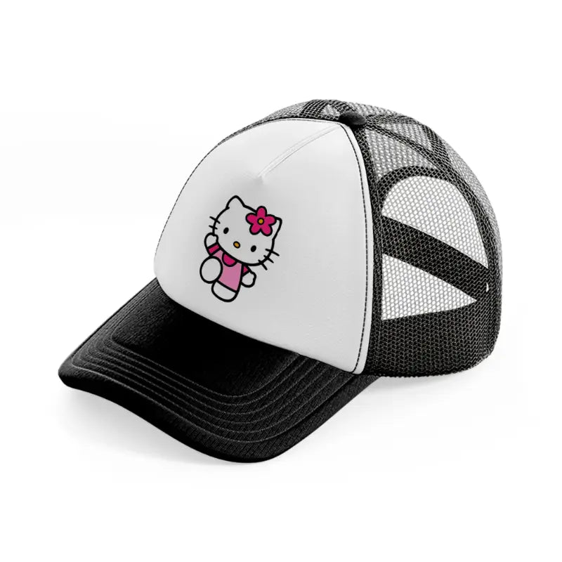 hello kitty hi black and white trucker hat