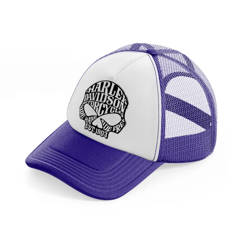harley davidson motorcycles ride hard ride free est. 1903 purple trucker hat