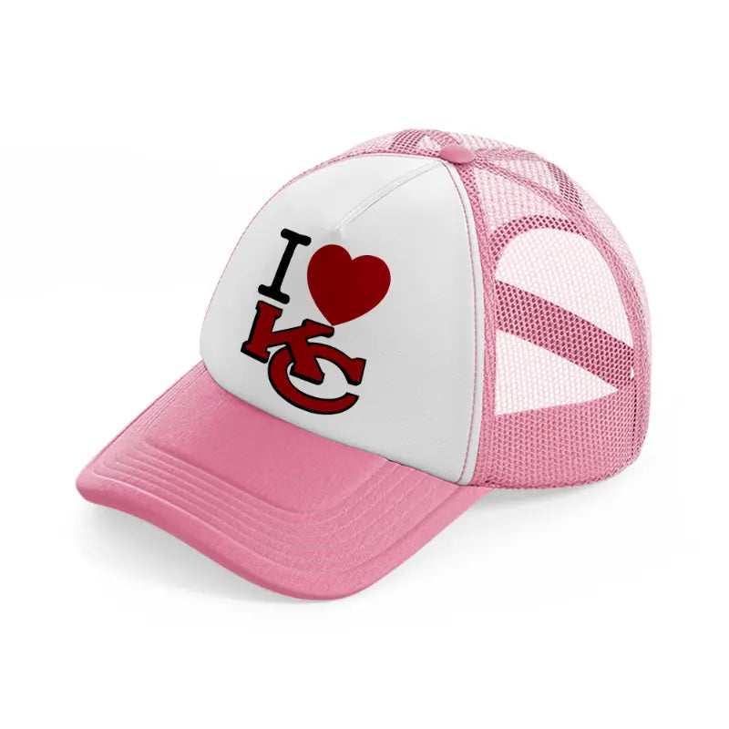 i love kc pink and white trucker hat
