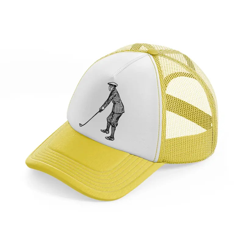 confused golfer yellow trucker hat