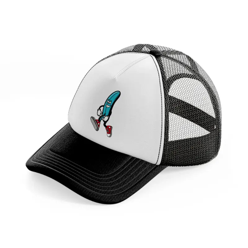 walking surfboard black and white trucker hat