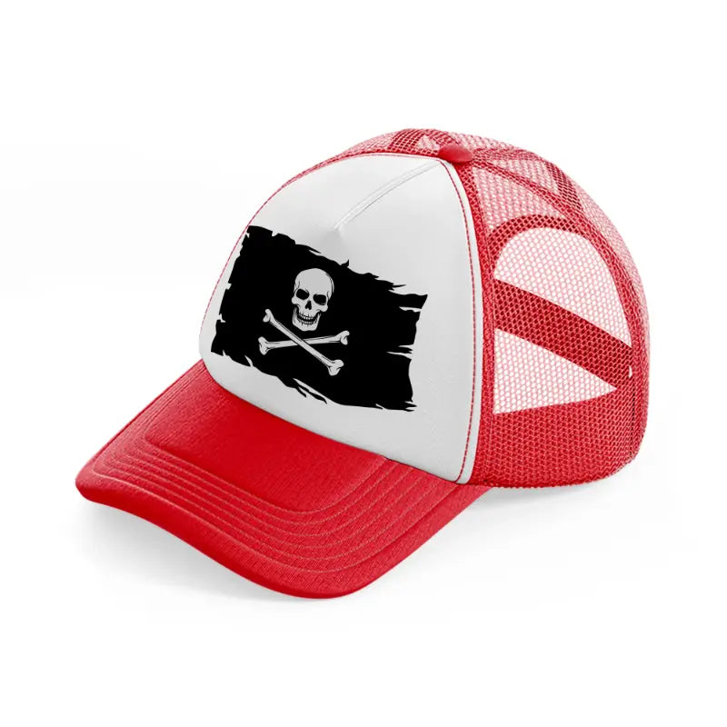pirate flag red and white trucker hat