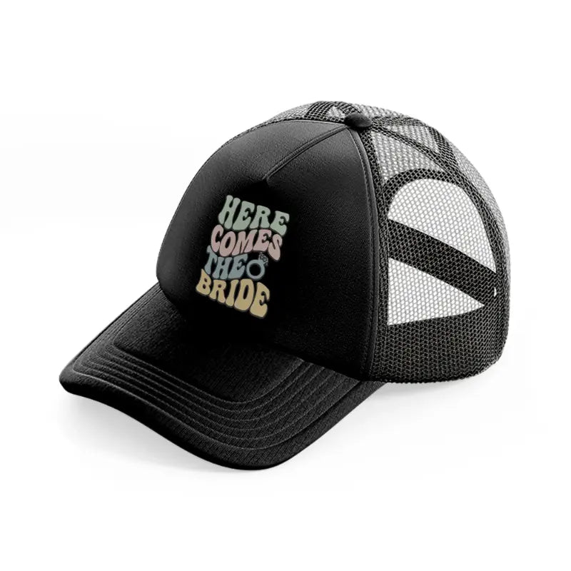 01 here comes black trucker hat