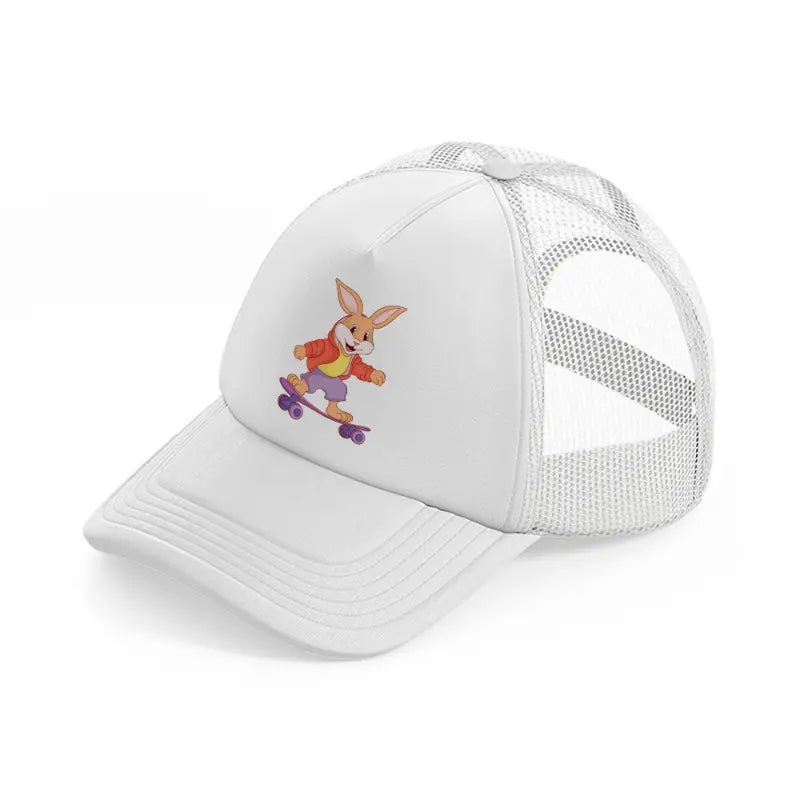 bunny on a skateboard white trucker hat