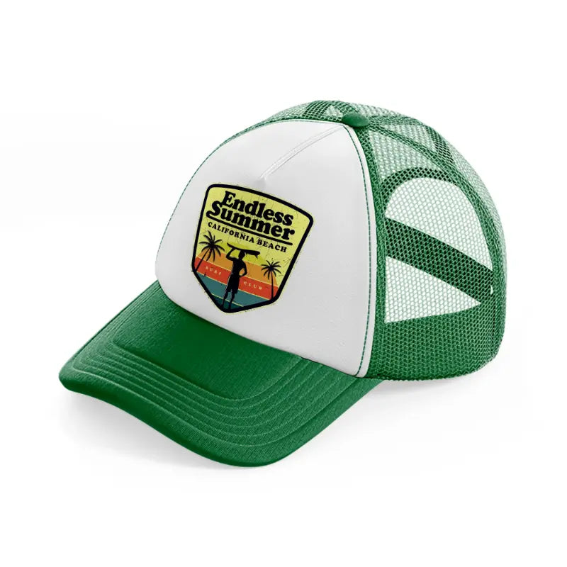 endless summer california beach surf club green and white trucker hat