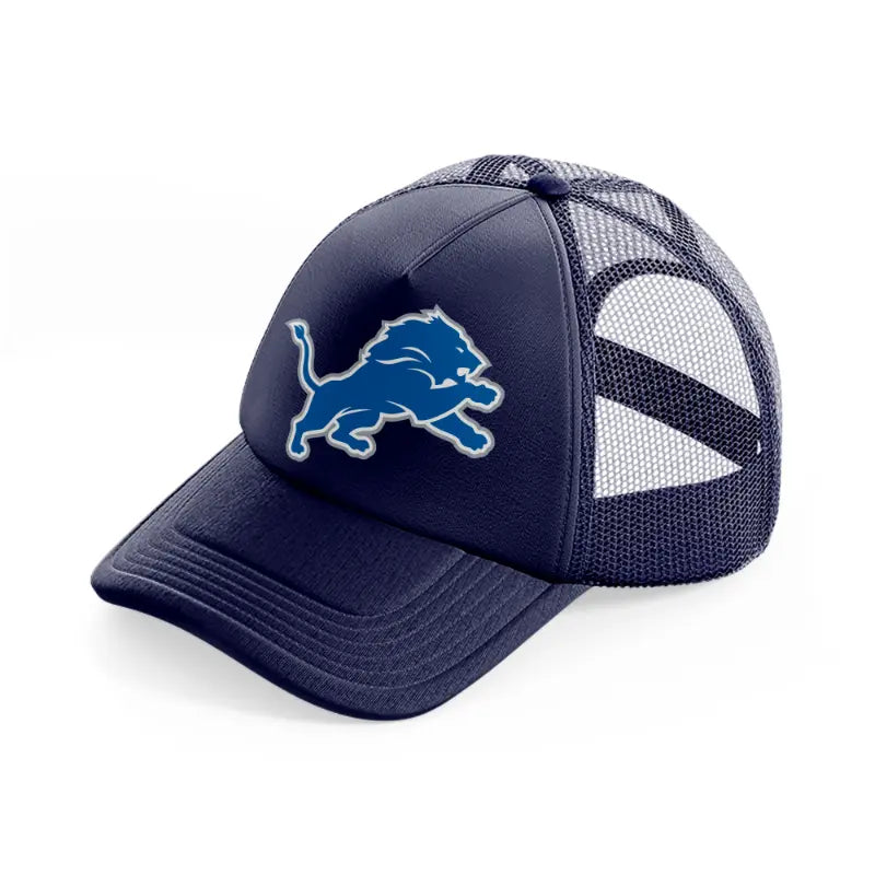 detroit lions emblem navy blue trucker hat
