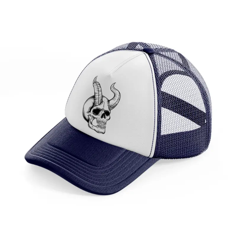 devil's skull-navy-blue-and-white-trucker-hat