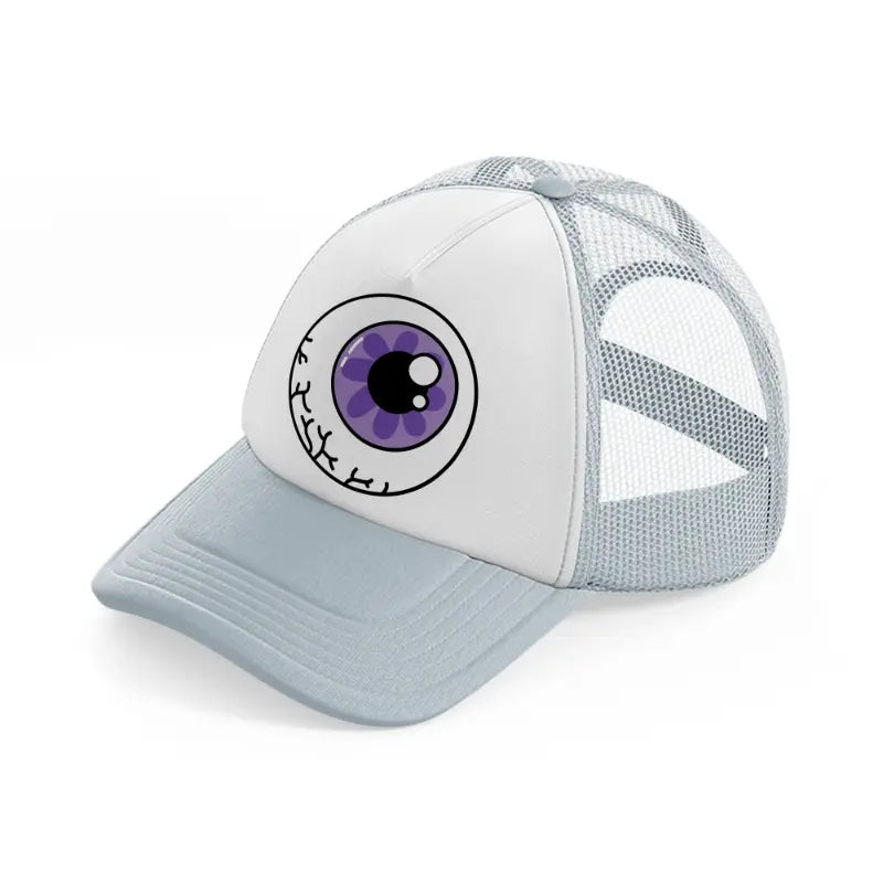 purple eyeball-grey-trucker-hat