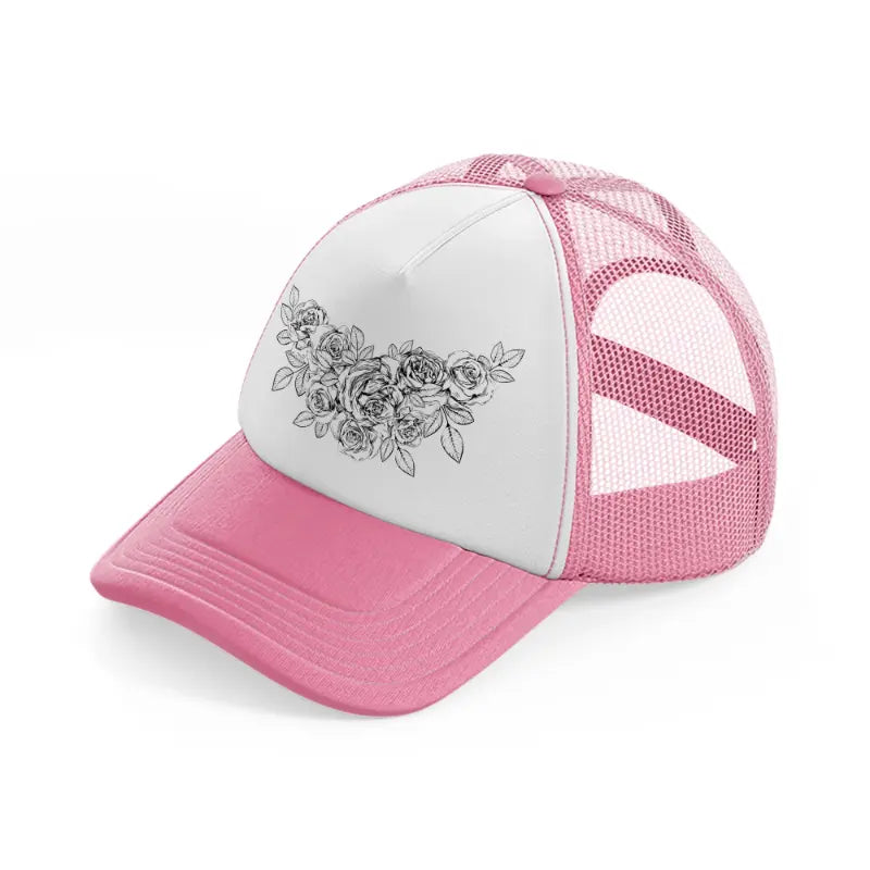 rose tattoo pink and white trucker hat