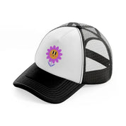 smiley flower-black-and-white-trucker-hat