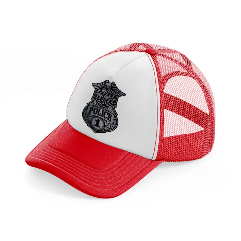 harley-davidson motorcycles police 1-red-and-white-trucker-hat