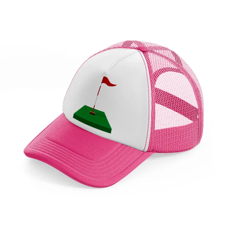 red flag cartoon-neon-pink-trucker-hat