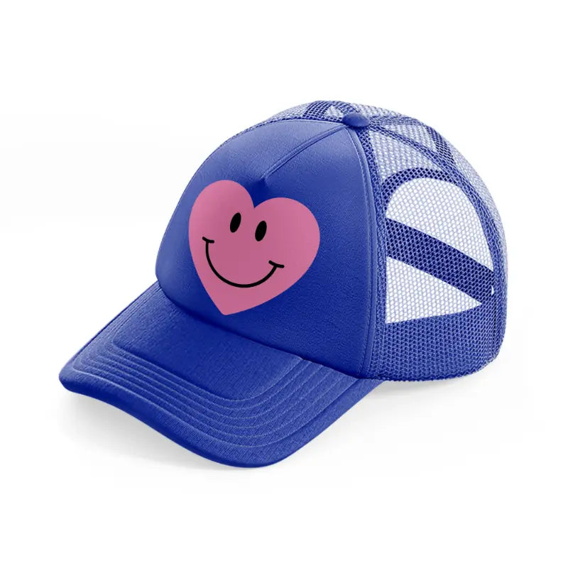 smiley face heart blue trucker hat