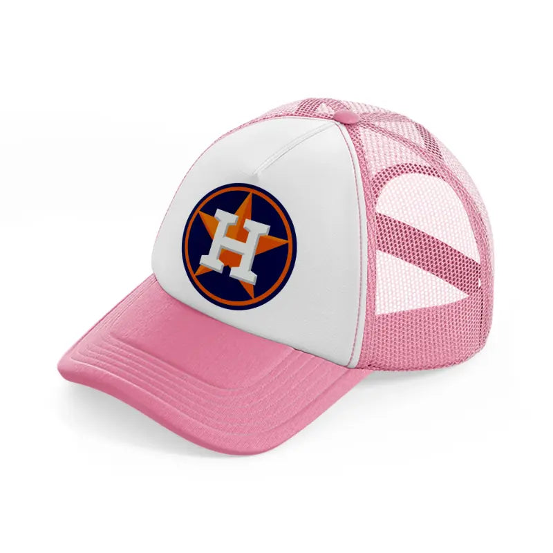 houston astros minimalist-pink-and-white-trucker-hat