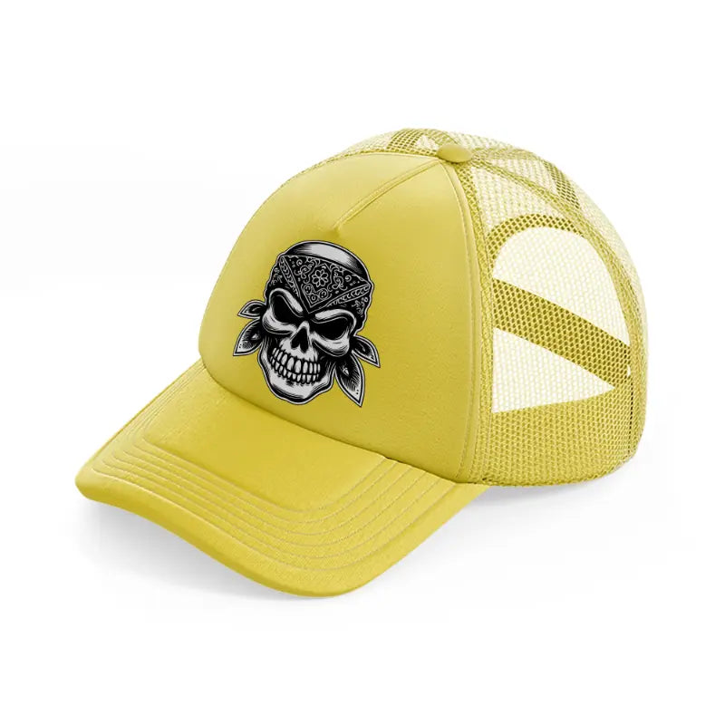 bandana skull head gold trucker hat