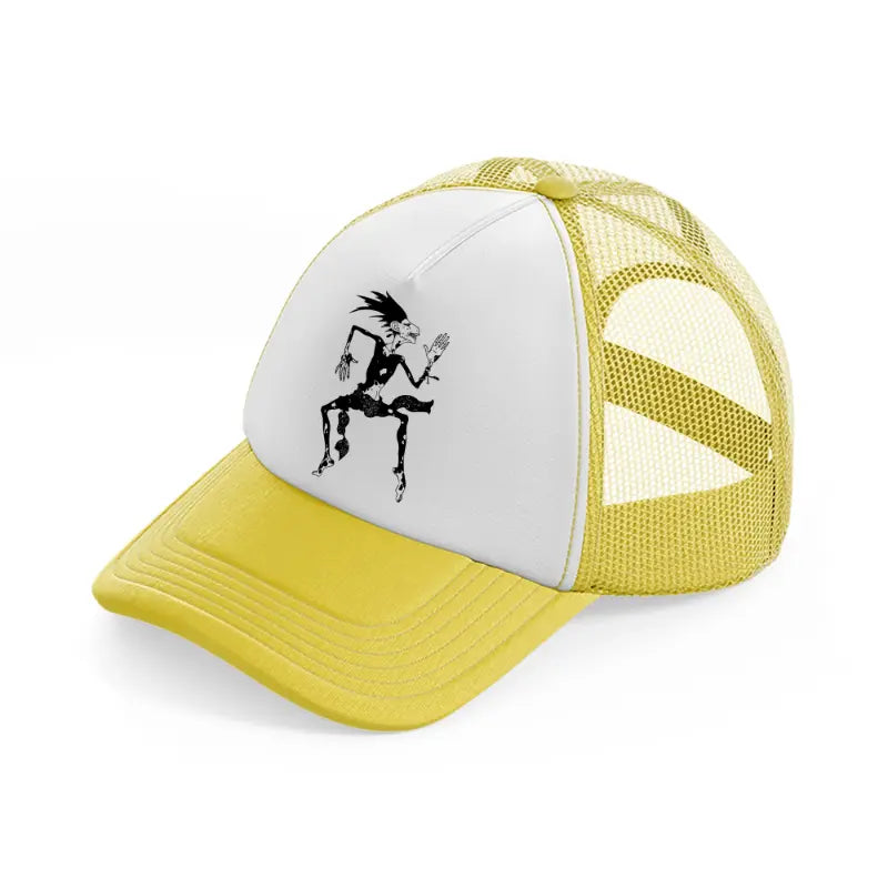 devil man yellow trucker hat