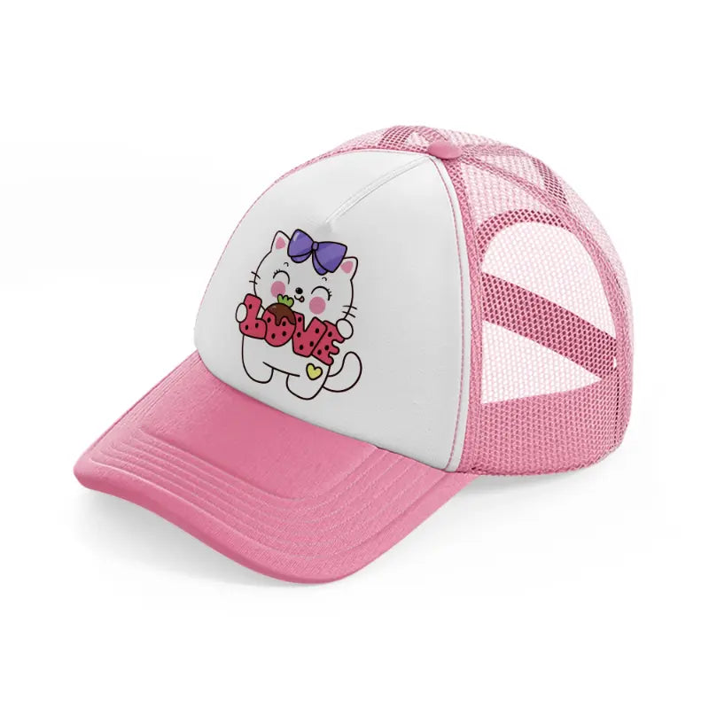 white cute cat-pink-and-white-trucker-hat