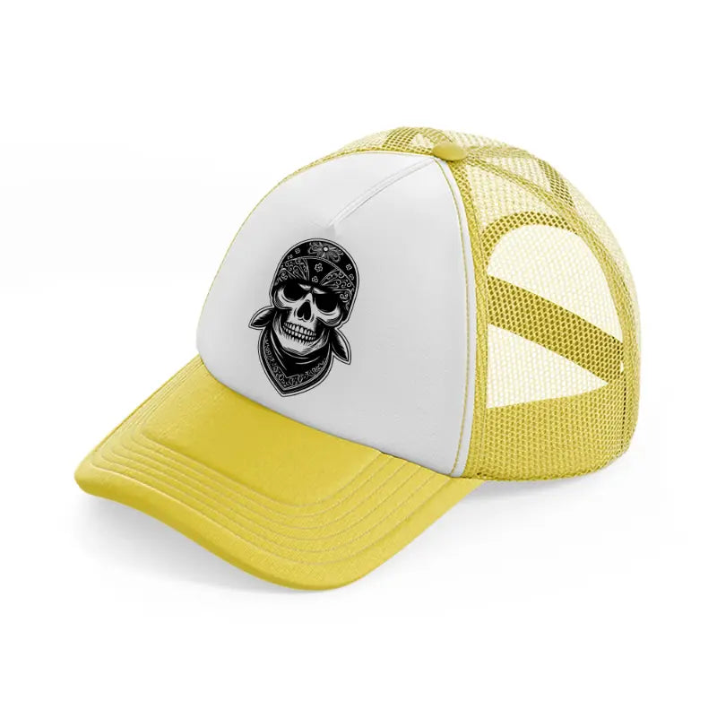 bandana head skull-yellow-trucker-hat