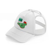 golf field trees white trucker hat