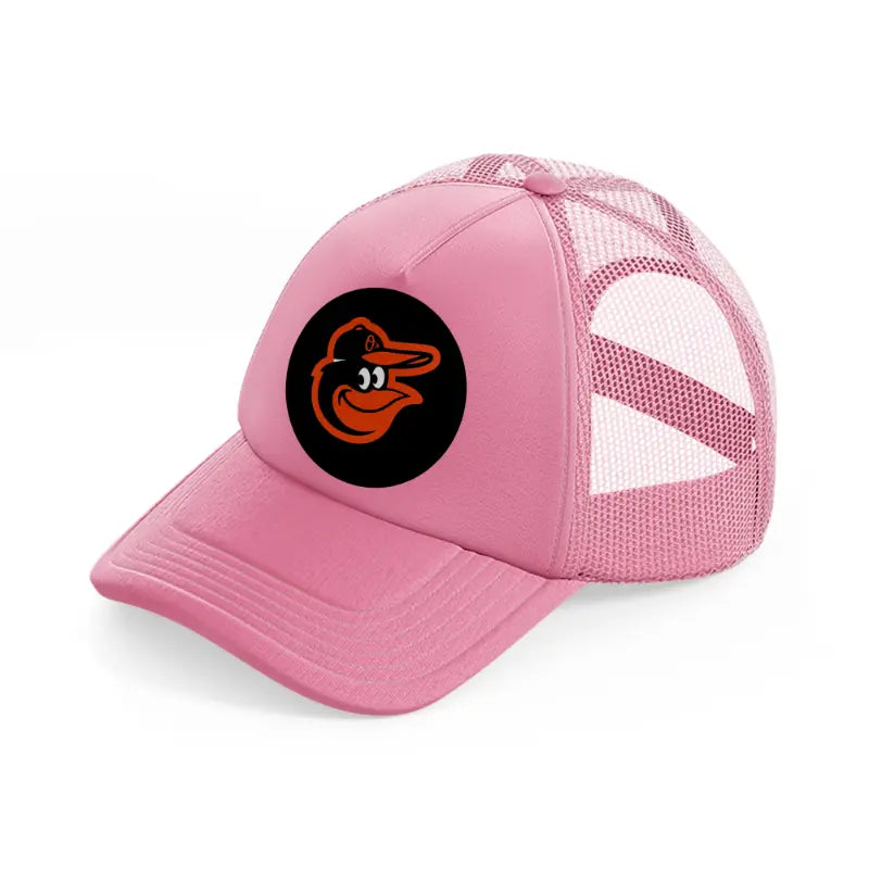 baltimore orioles black badge pink trucker hat