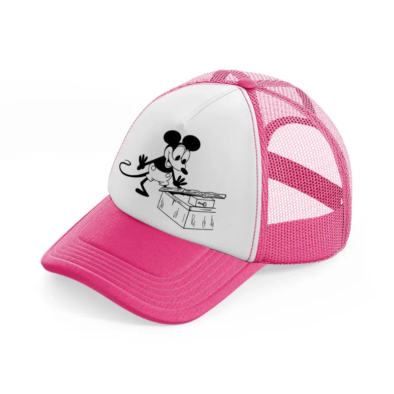 mickey reading neon pink trucker hat