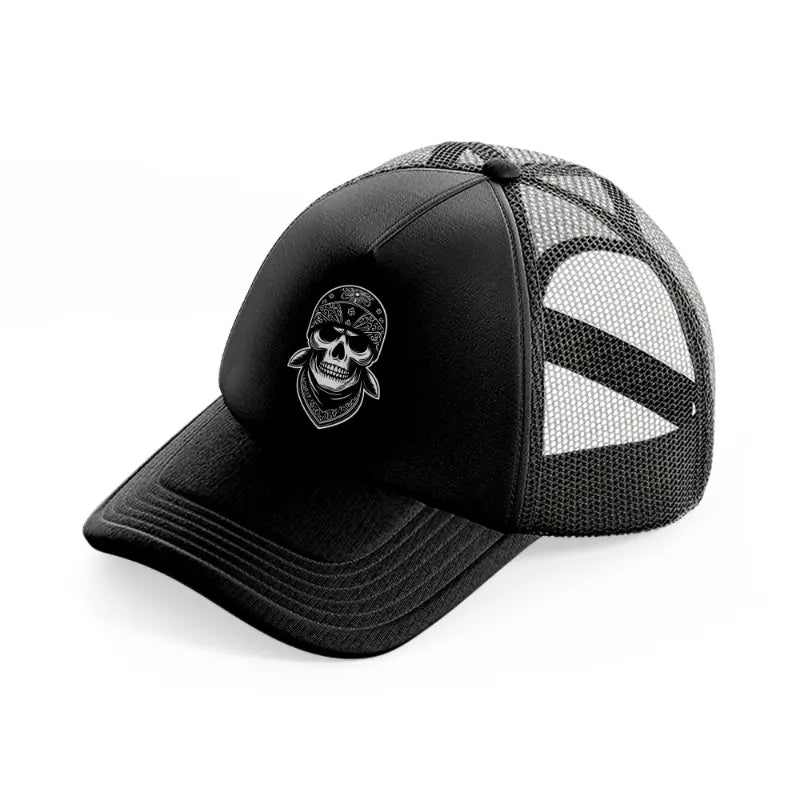 bandana head skull black trucker hat