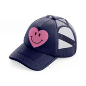 smiley face heart-navy-blue-trucker-hat