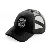 skull head flower-black-trucker-hat