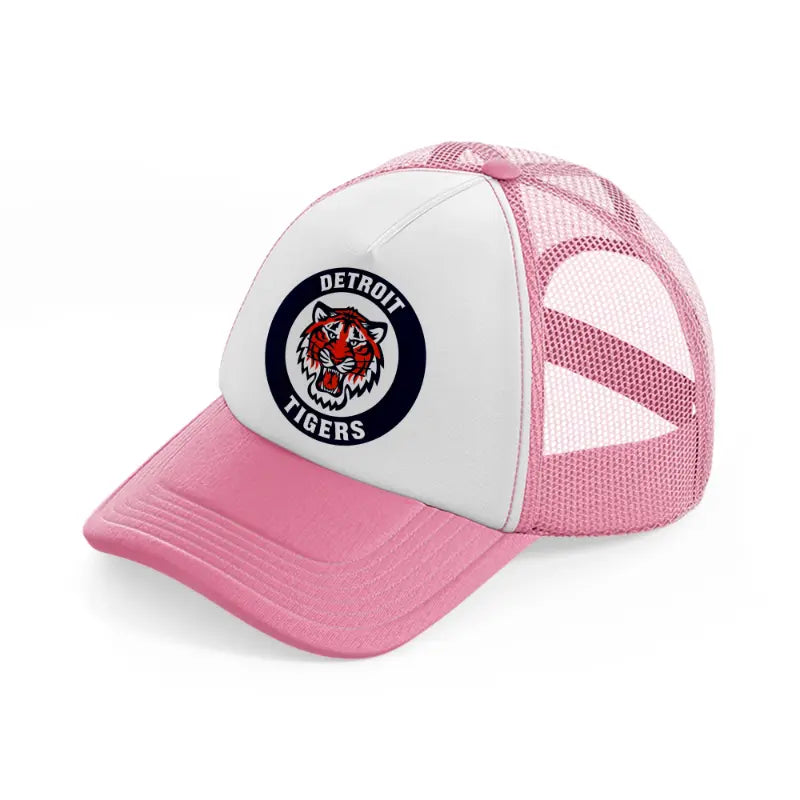 detroit tigers blue badge-pink-and-white-trucker-hat