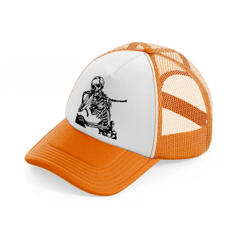 scary skeleton-orange-trucker-hat