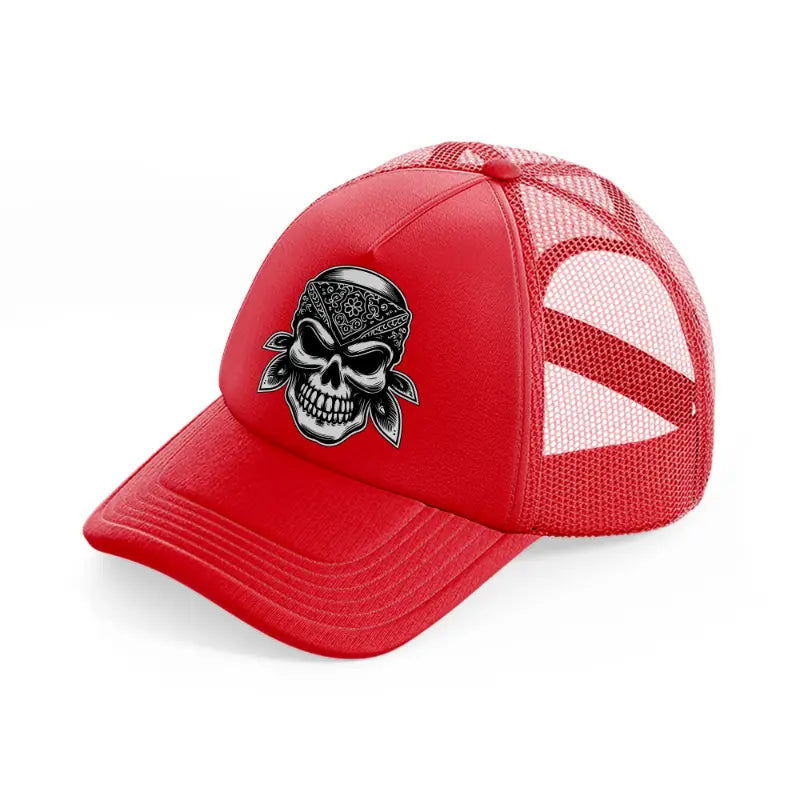 bandana skull head red trucker hat