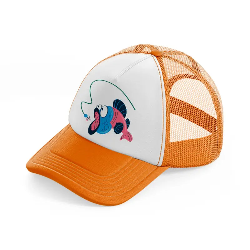 fish cartoon orange trucker hat