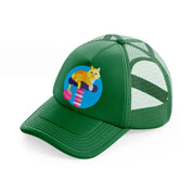 cat green trucker hat