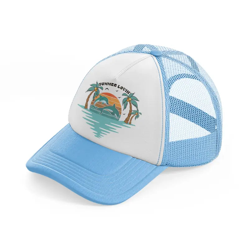 summer lovin dolphins-sky-blue-trucker-hat