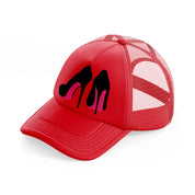 pair of stilettos red trucker hat