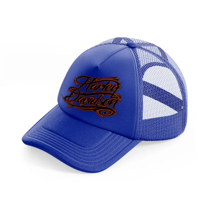 harley davidson fire font blue trucker hat